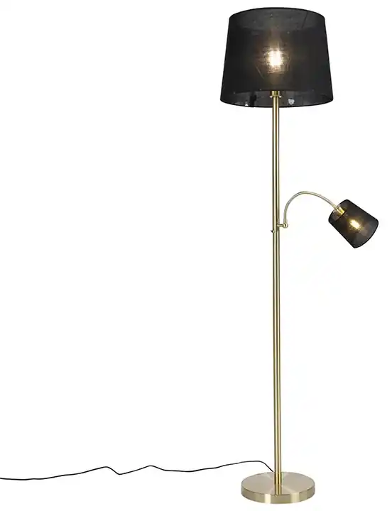 dubbel camouflage Vooravond Klassieke vloerlamp goud stoffen kap zwart met leeslamp - Retro Klassiek /  Antiek E27 Binnenverlichting Lamp | BIANO