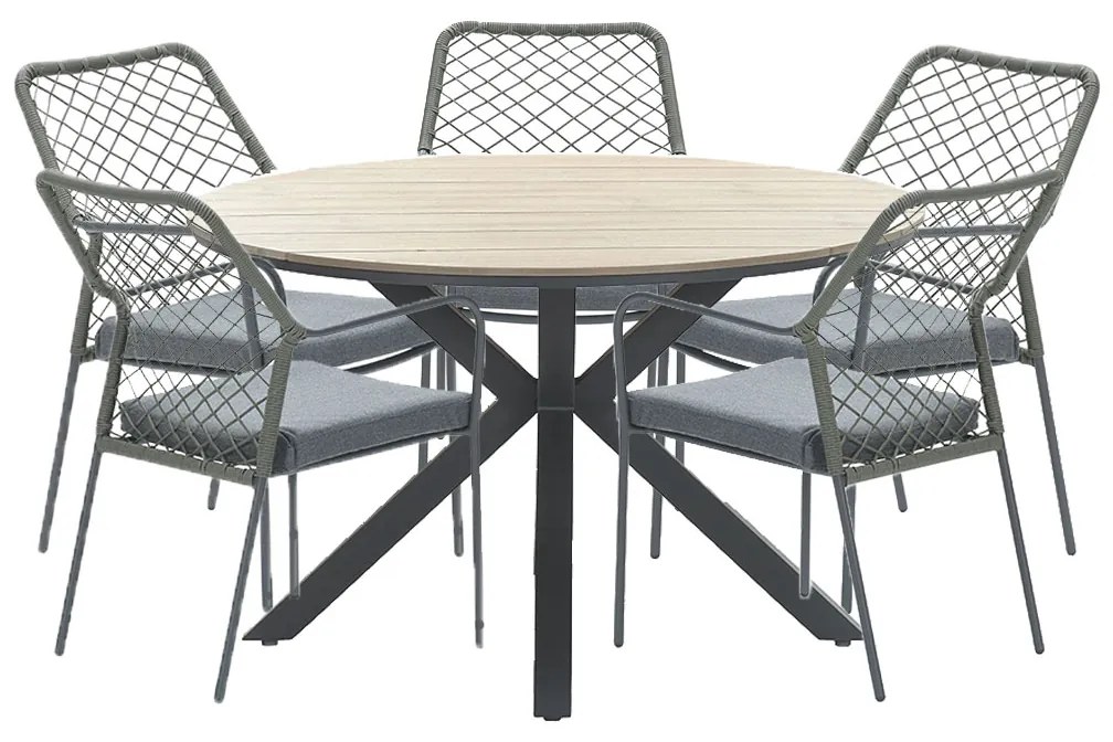 Garden Impressions Ross tuinset 6-delig mosgroen - Tulli tuintafel Ø148x75 cm light teak look