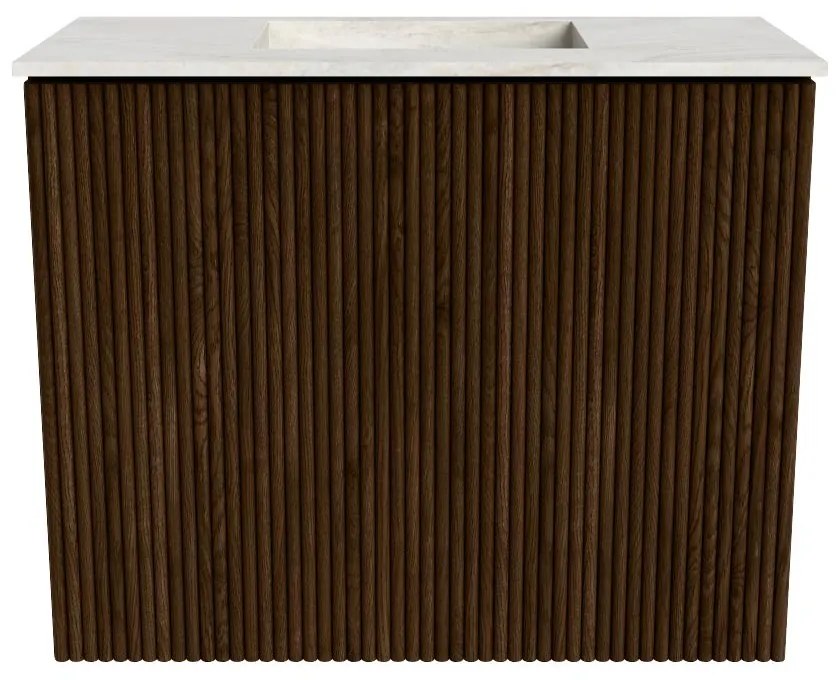 Mondiaz Joya DLux 50cm toiletmeubel walnut met wastafel faye midden zonder kraangat ostra