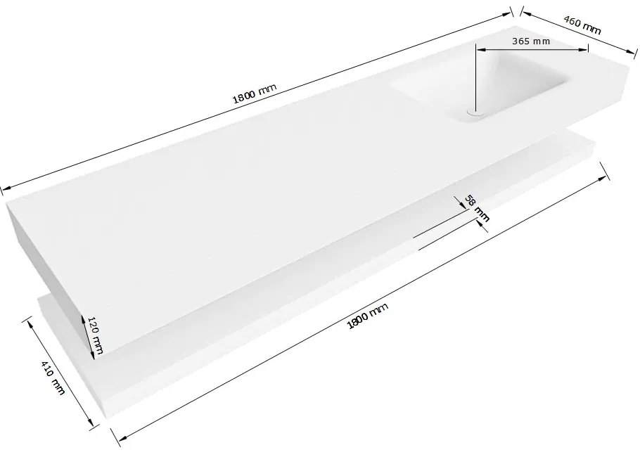 Zaro Alan badmeubel 180cm met planchet talc en vrijhangende wastafel cloud rechts zonder kraangat urban