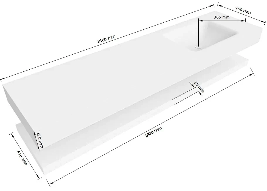Zaro Alan badmeubel 180cm met planchet urban en vrijhangende wastafel cloud rechts 1 kraangat talc