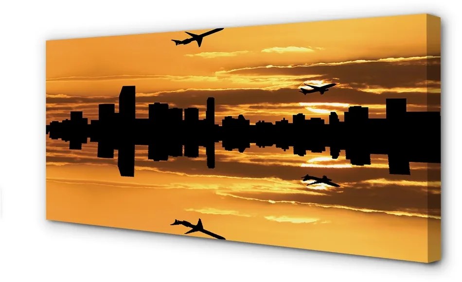 Schilderijen op canvas doek Airplanes city sun 100x50 cm