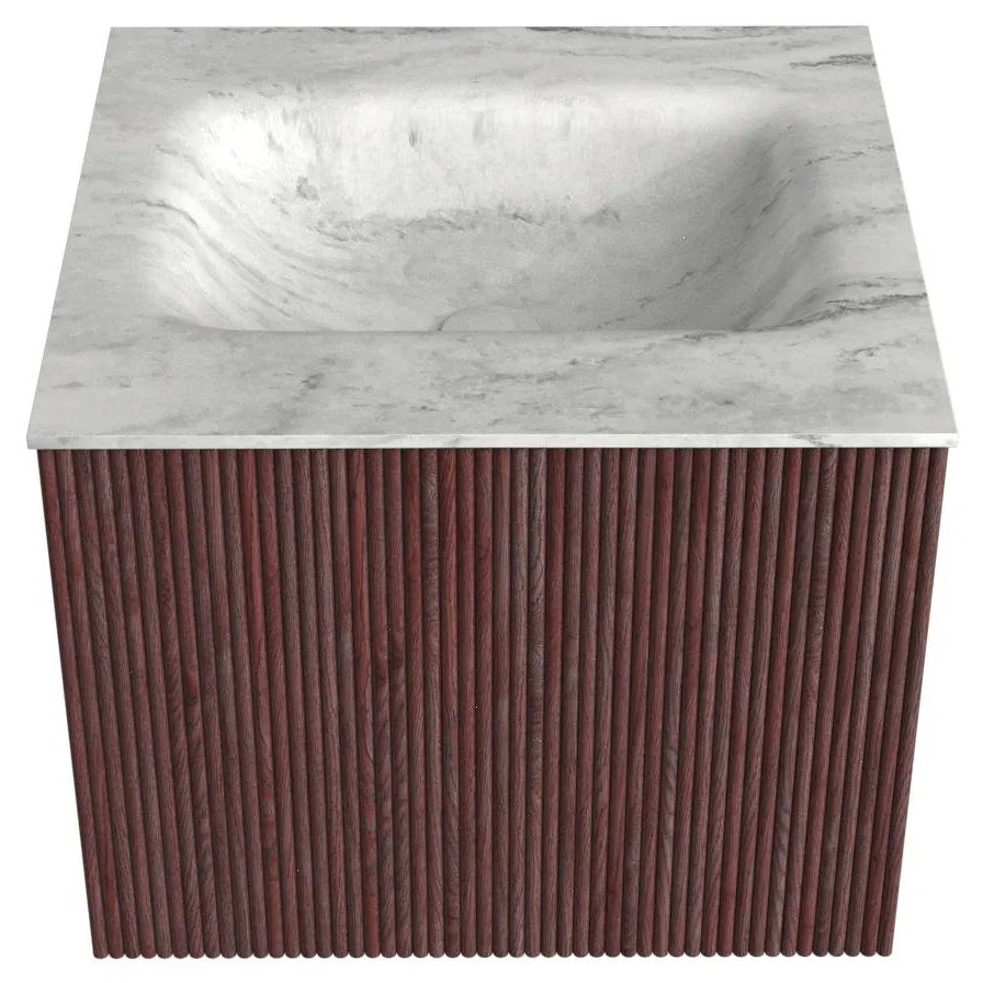 Mondiaz Kurve-dlux 50cm badmeubel ruby met 1 lade en wastafel grunne midden zonder kraangat opalo