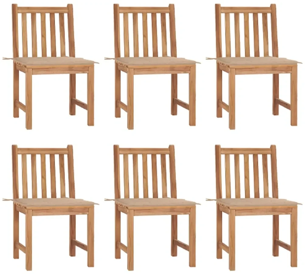 vidaXL Tuinstoelen 6 st met kussens massief teakhout