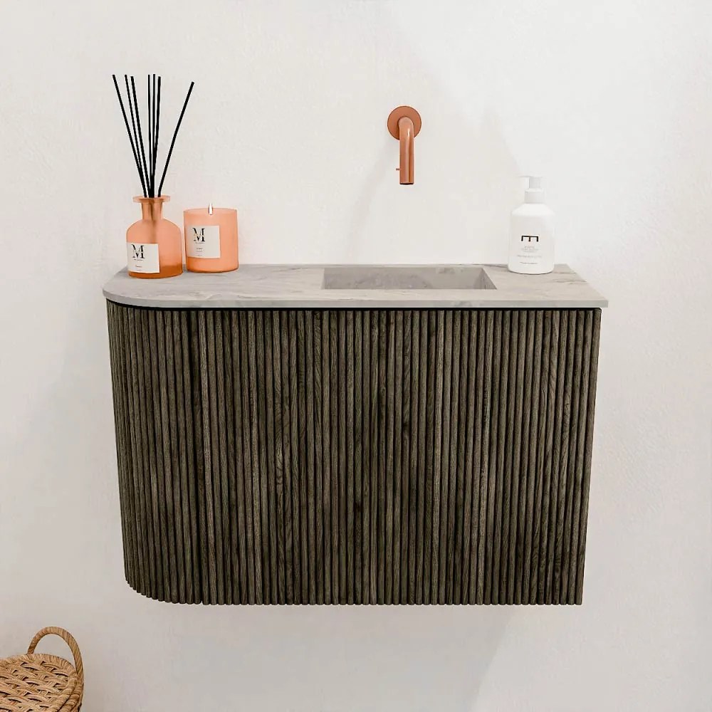 Mondiaz Joya DLux 60cm toiletmeubel ronding links shadow met wastafel faye rechts zonder kraangat glace