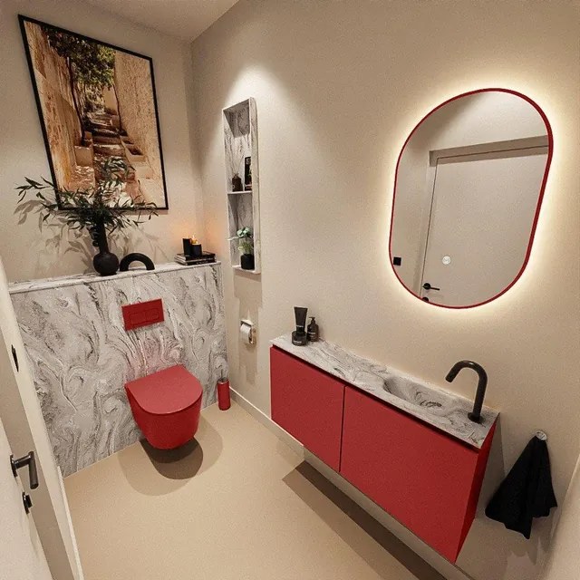 MONDIAZ TURE-DLUX 100cm toiletmeubel Fire. EDEN wastafel Glace positie rechts. Met 1 kraangat. TUREDX100FIRR1GLA