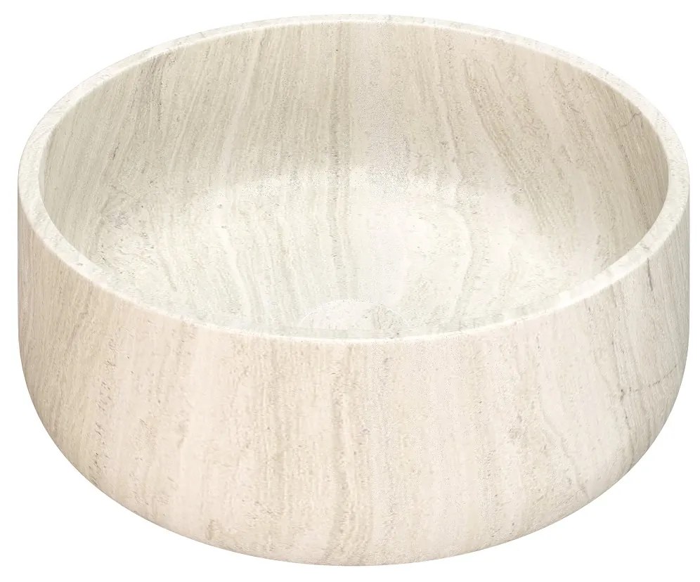 Fontana White Travertin warm eiken wastafelmeubel 80cm met toppaneel en ronde waskom