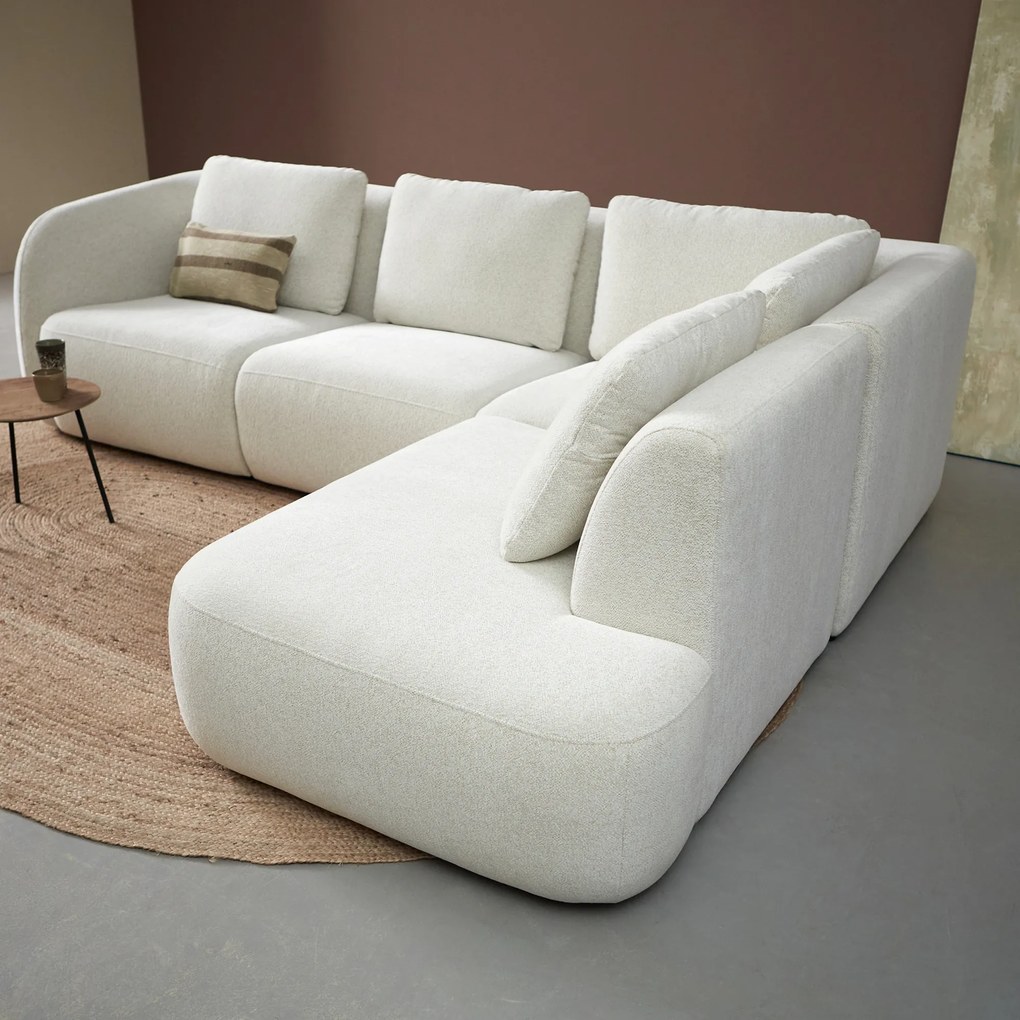 PEPP Interiors Cloud Hoekbank Met Ronde Vormen Ottoman Rechts Creme Raven 22