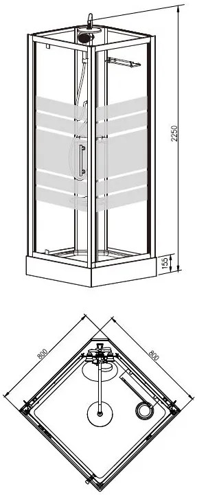 Mueller Aliki complete douchecabine 80x80x218cm kitvrij met thermostatische kraan