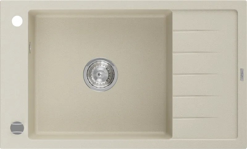 Mexen Elias granitstenen spoelbak met 1 bak en afdruiprek 795 x 480 mm, beige, chroomsifon - 6511791005-69