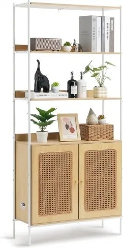 VEVOR Rotan Boekenkast met 2 deuren, Vrijstaande Open Boekenplank, Opbergplank, Displayplank, Ideaal voor Bibliotheek, Vergaderruimte, Kantoor, Studeerkamer (20 kg Draagvermogen per plank)