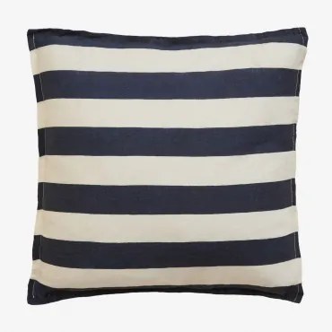 Vierkant Kussen 45x45 Cm In Trakos Linnen Wit - Marineblauw - Sklum