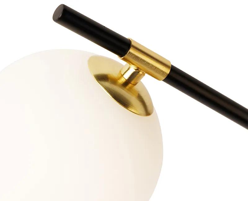Plafondlamp zwart met goud en opaal glas 6-lichts - Lynn Art Deco G9 rond Binnenverlichting Lamp