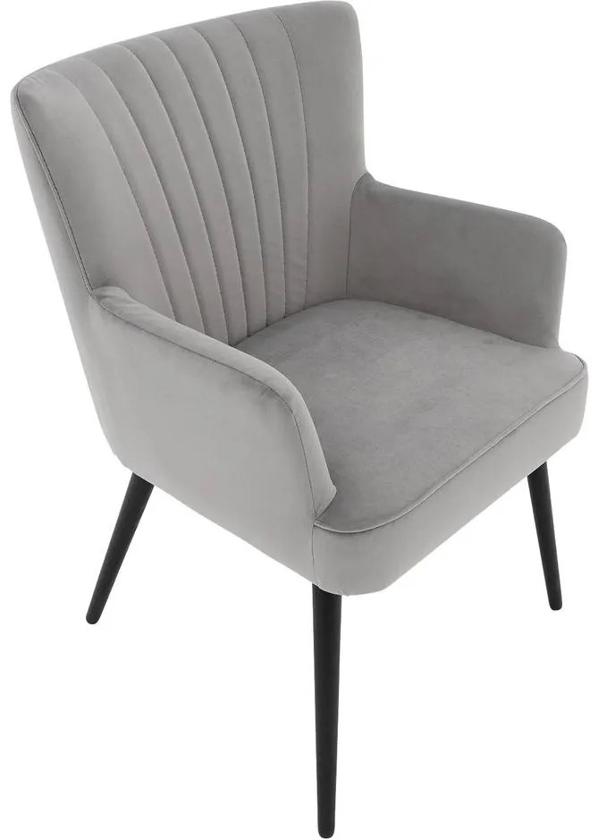 Goossens Eetkamerstoel Rob grijs velvet stof met armleuning, urban industrieel