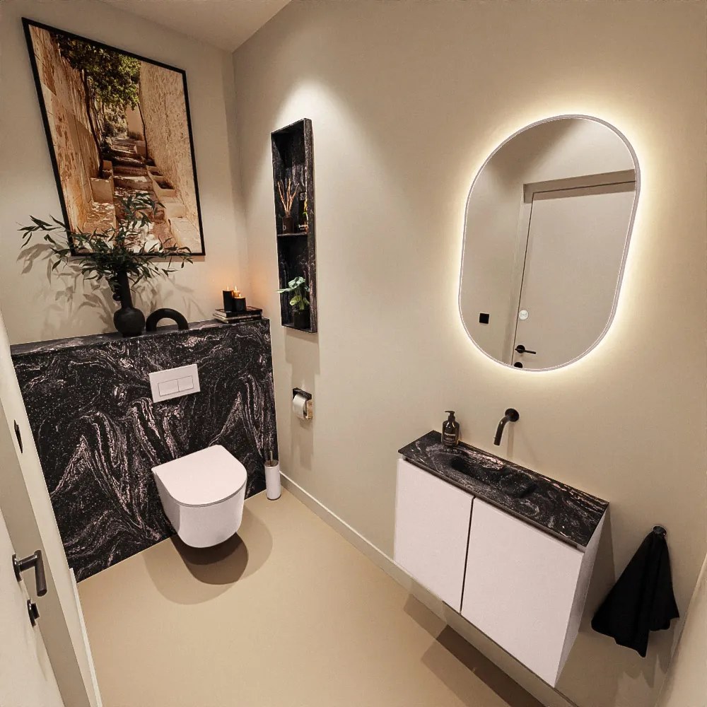 Mondiaz Ture DLux toiletmeubel 60cm rosee met wastafel lava midden zonder kraangat