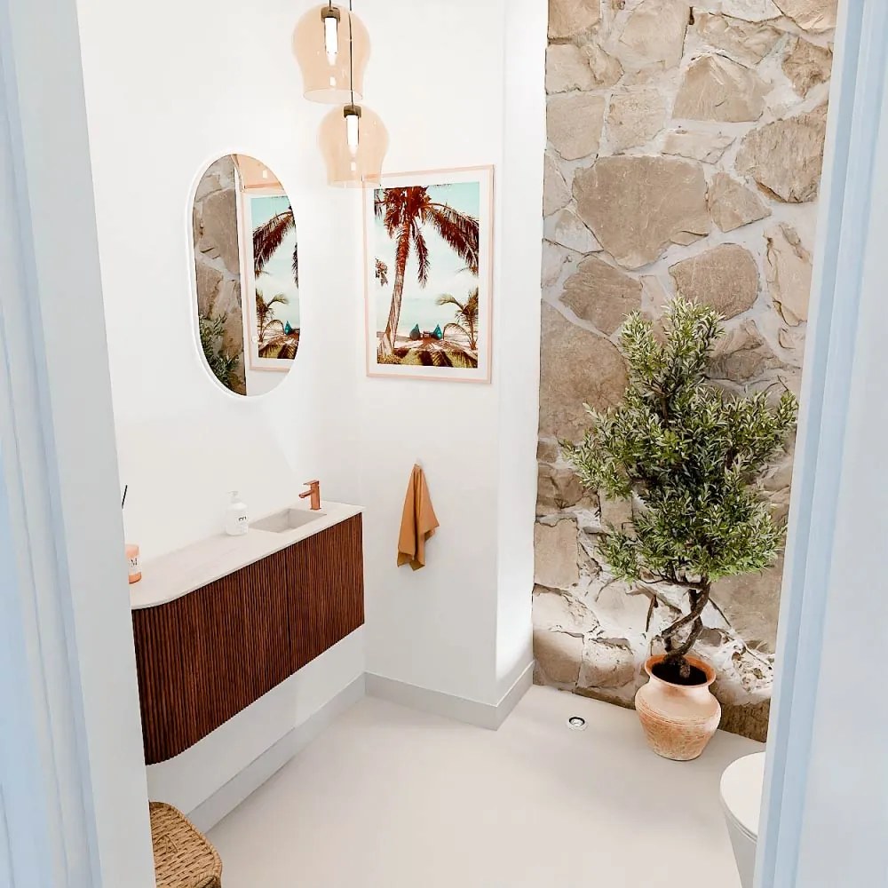 Mondiaz Joya DLux 90cm toiletmeubel ronding links ruby met wastafel faye rechts 1 kraangat meli