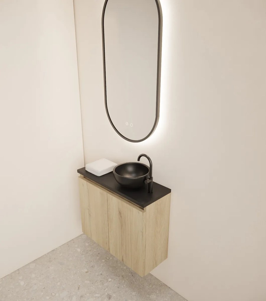 Gliss Design Echo toiletmeubel 60cm evoke eiken met toppaneel zwart mat