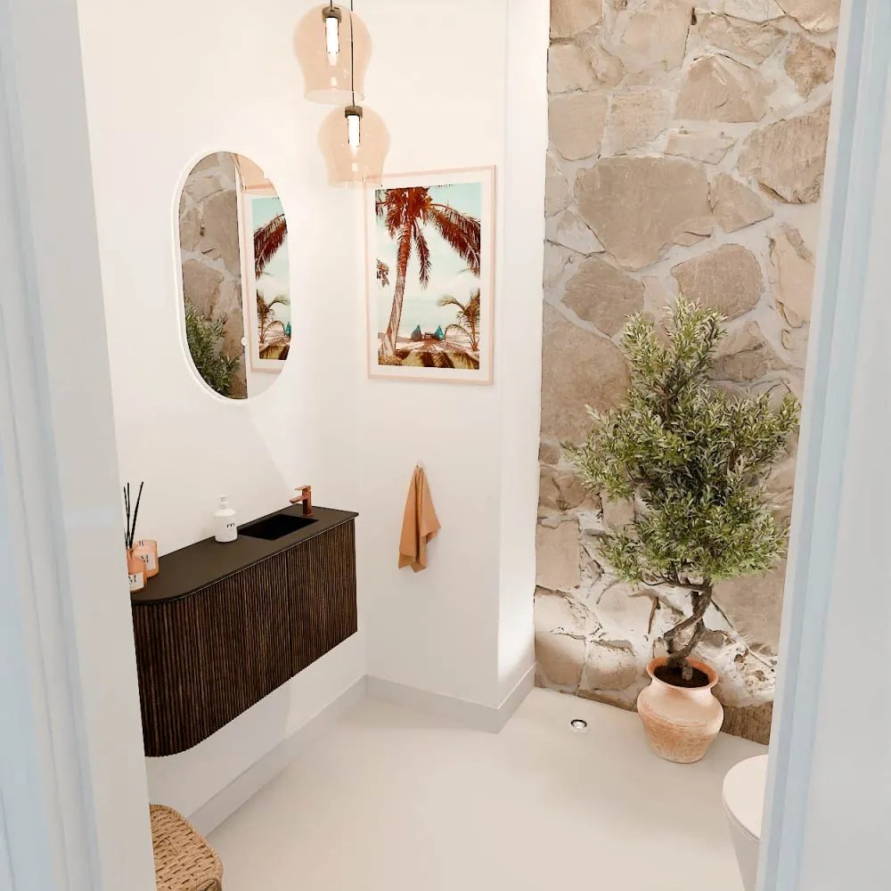 Mondiaz Joya 80cm toiletmeubel ronding links walnut met wastafel faye rechts 1 kraangat urban