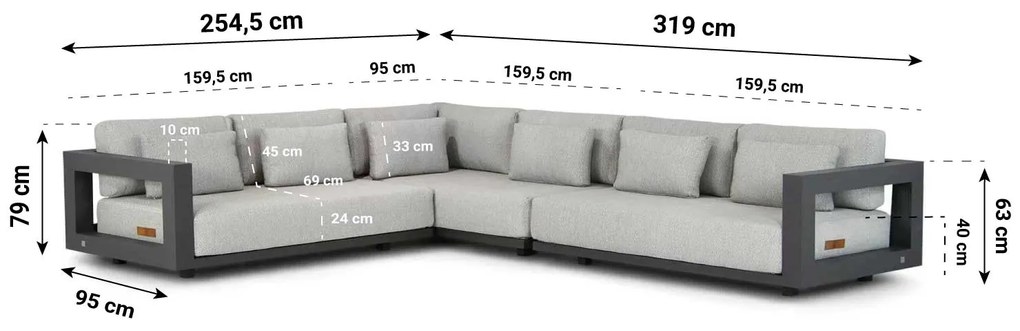 Hoek loungeset  Aluminium Grijs 5 personen 4 Seasons Outdoor Metropolitan/Metropolis