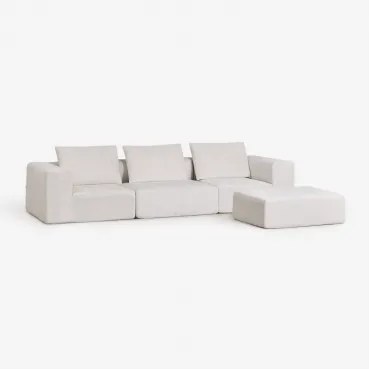 3-delige Modulaire Bank En Poef Van Chenille Vacuüm Verpakt Norridge Chenille Crèmebeige - Sklum