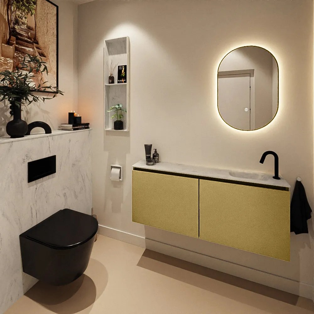 Mondiaz Ture DLux toiletmeubel 120cm oro met wastafel opalo rechts met kraangat