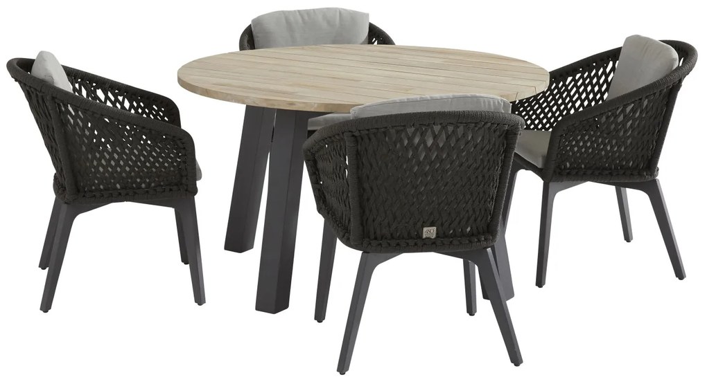 4 Seasons Outdoor Belize dining set met Derby eettafel Ø 130 cm  Tuinset    houtkleur weerbestendig