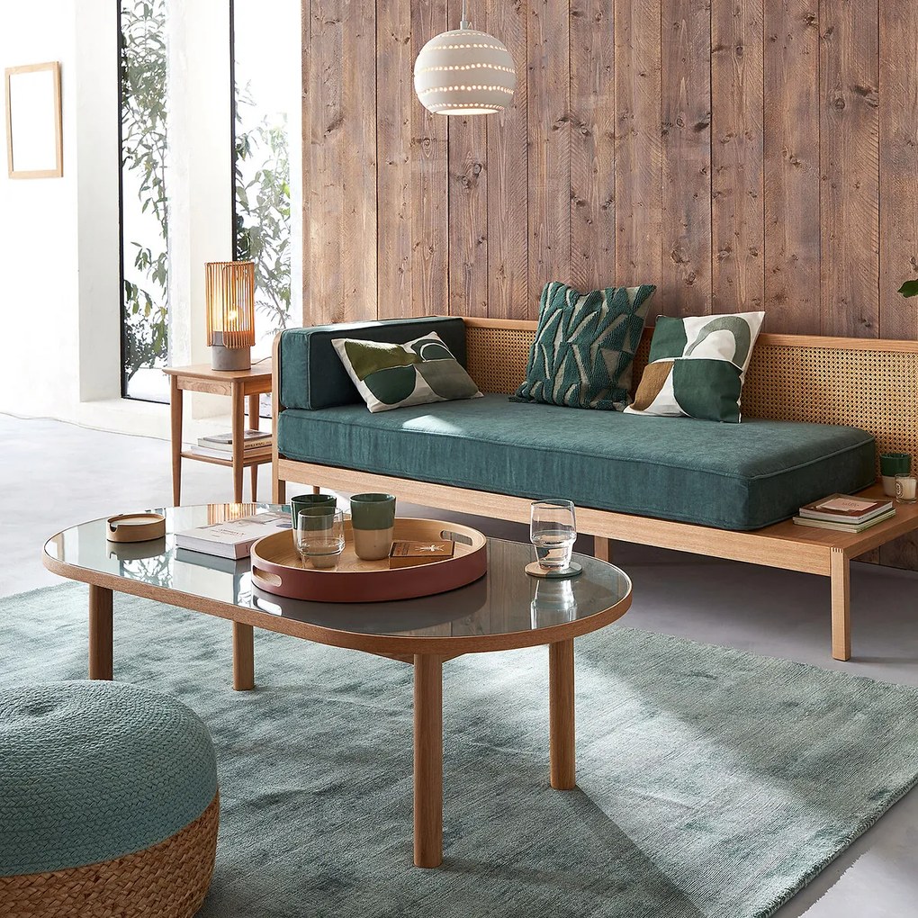 Salontafel in eikenhout, fineer en glas, Evergreen