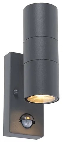 Buitenwandlamp met bewegingsmelder antraciet 2-lichts IP44 met bewegingssensor - Duo Modern GU10 IP44 Buitenverlichting rond