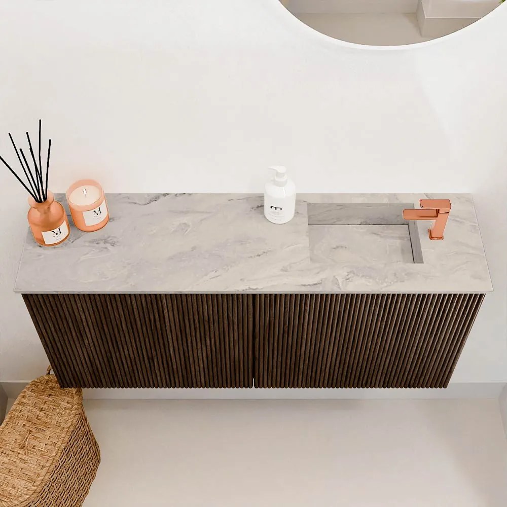 Mondiaz Joya DLux 90cm toiletmeubel walnut met wastafel faye rechts 1 kraangat glace