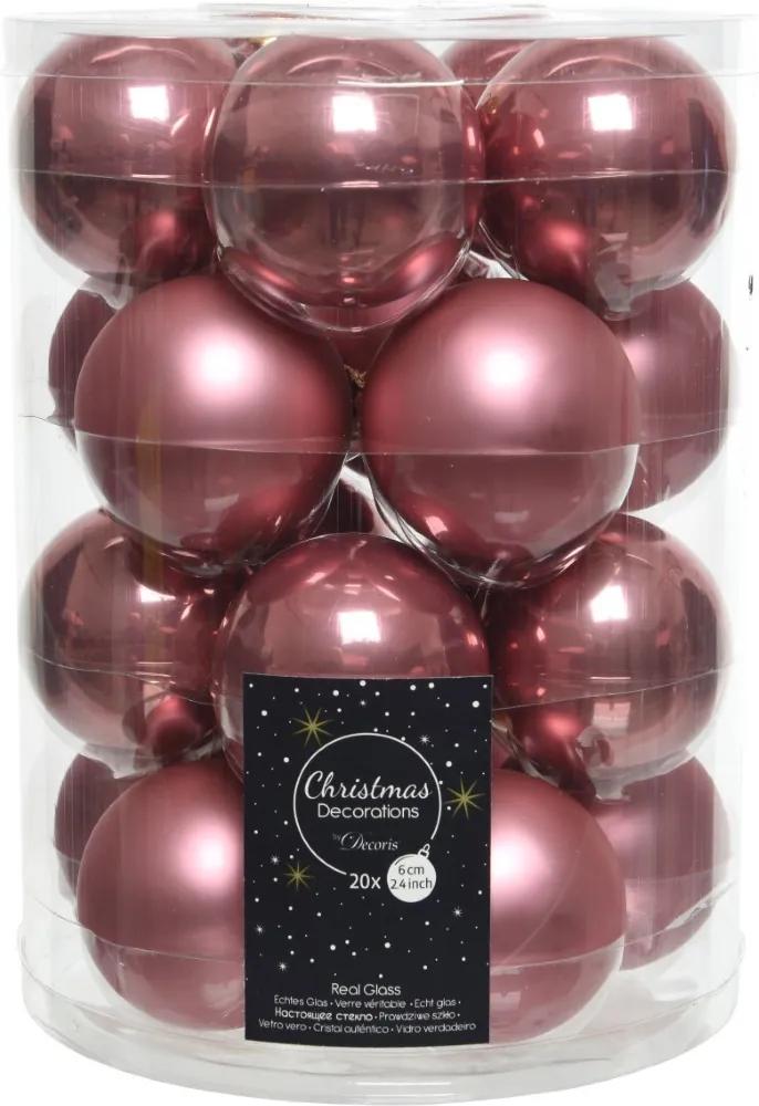 Kerstballen glas emaille-mat dia 6 cm veloursroze groot