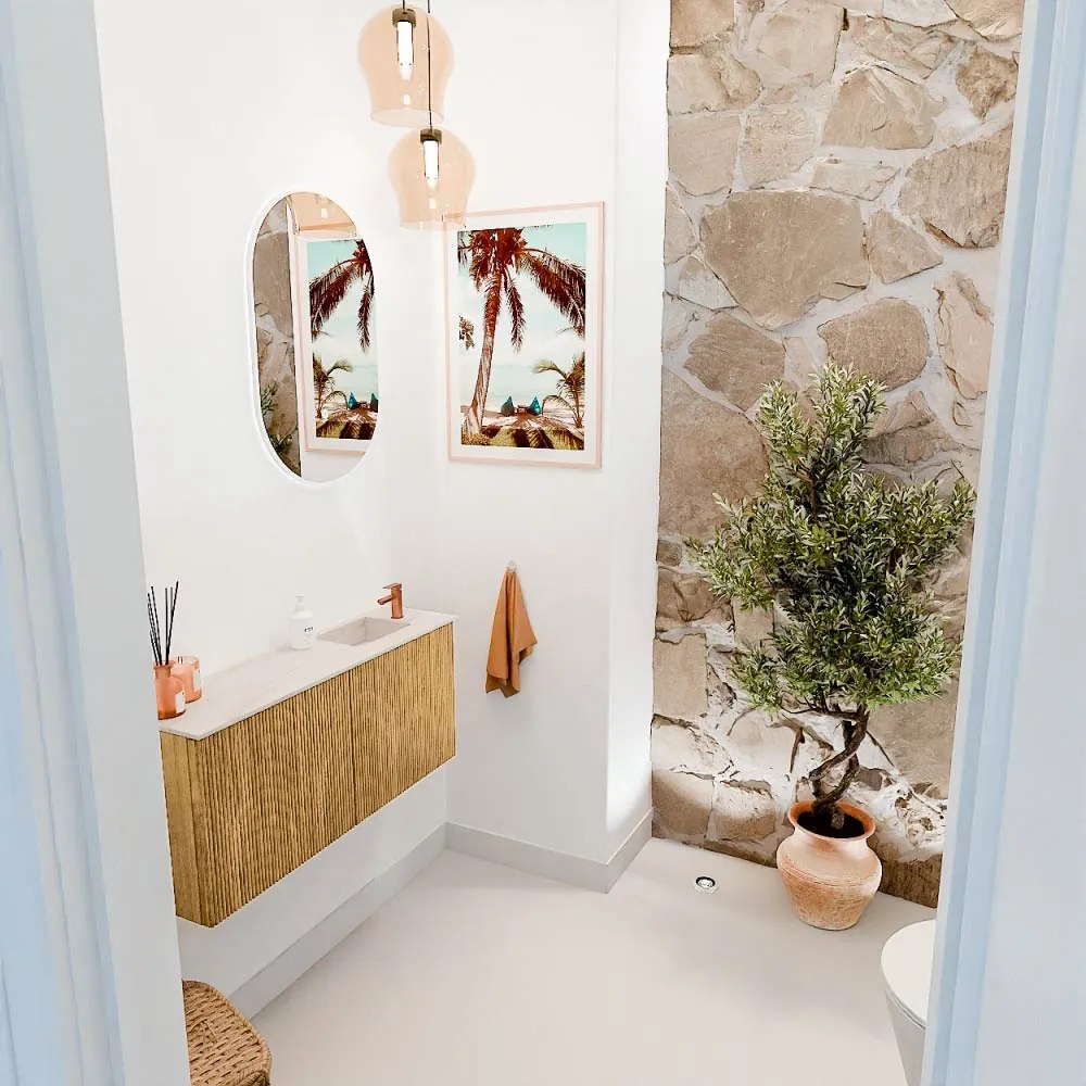 Mondiaz Joya DLux 90cm toiletmeubel oak met wastafel faye rechts 1 kraangat meli