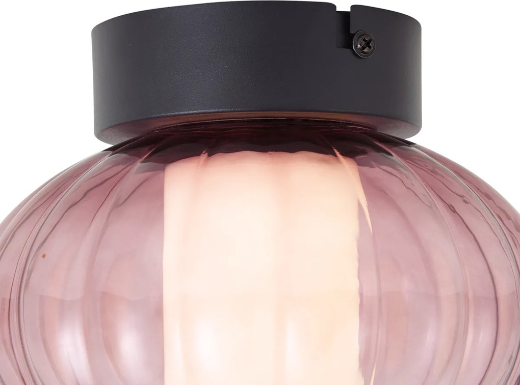 Design plafondlamp zwart 18cm met paars glas incl. LED 3-staps dimbaar - Margherite