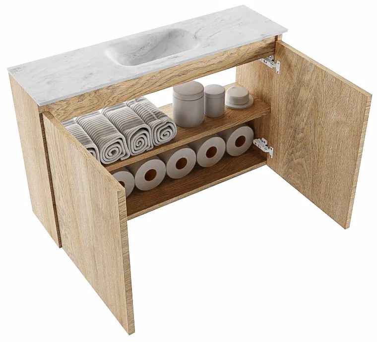 Mondiaz Ture DLux toiletmeubel 80cm washed oak met wastafel opalo midden zonder kraangat