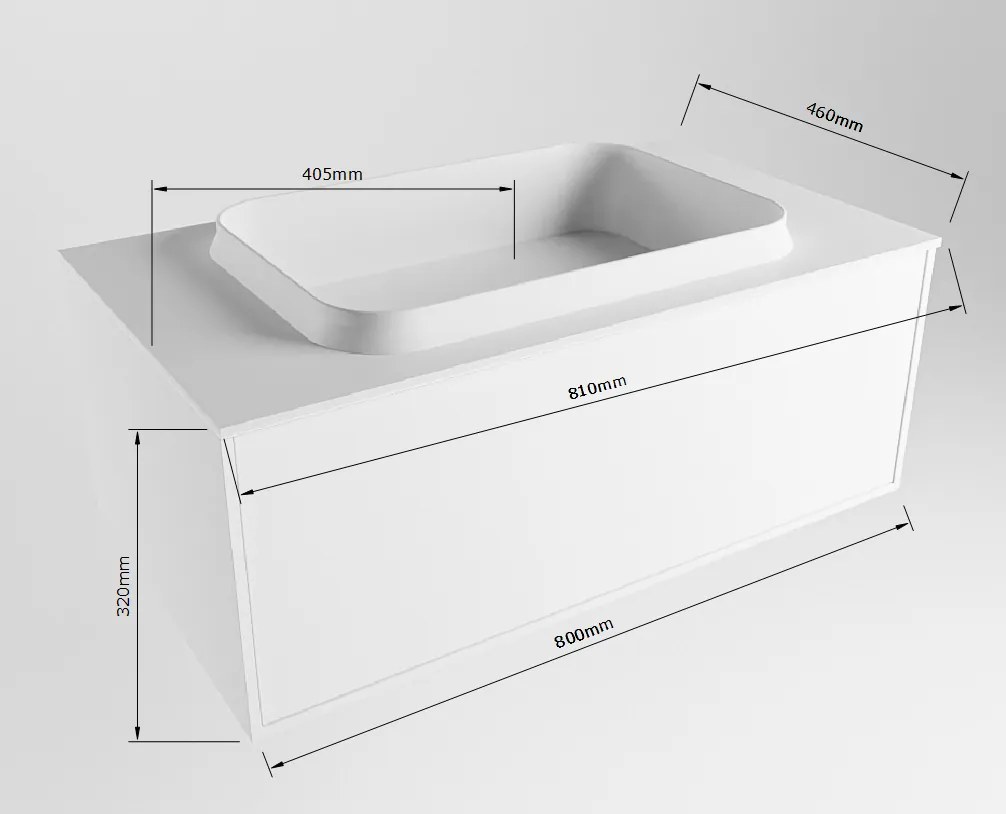 Mondiaz Erin 80cm badmeubel Talc met 1 lade en zwarte wastafel midden zonder kraangaten