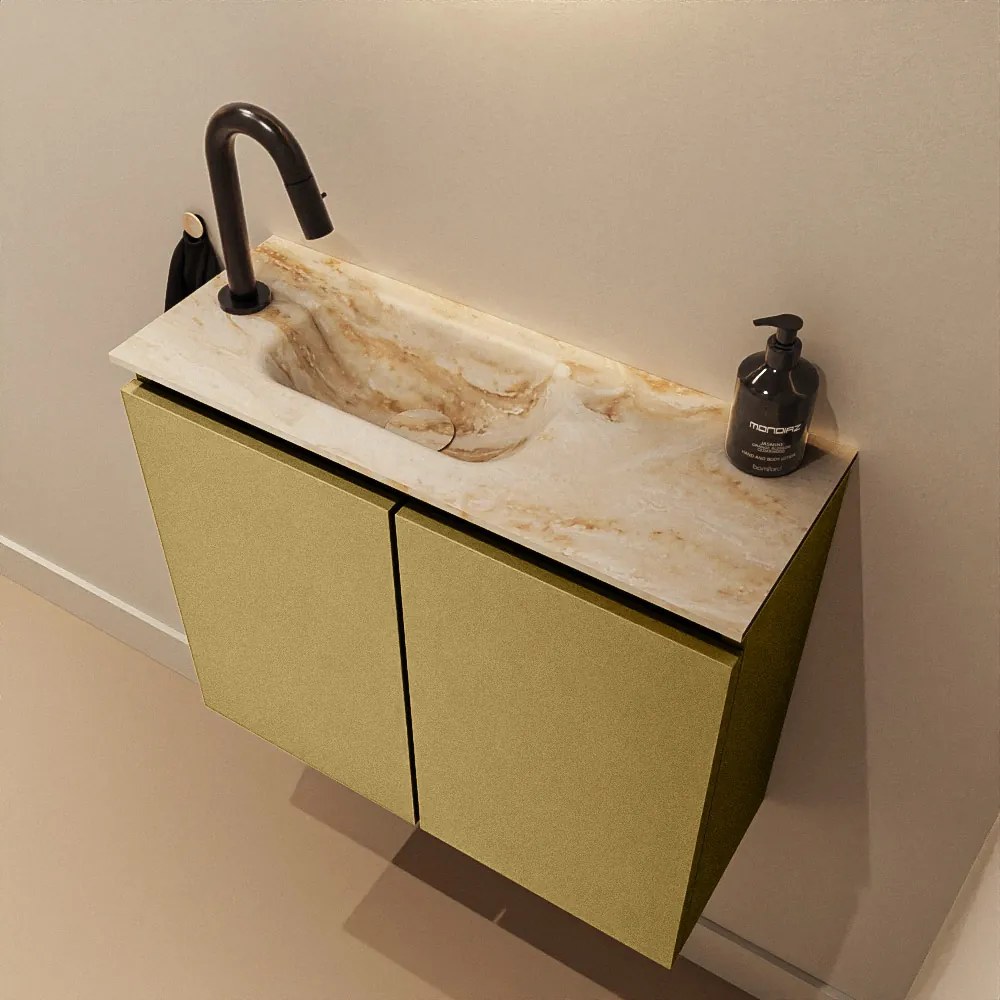 Mondiaz Ture DLux toiletmeubel 60cm oro met wastafel frappe links met kraangat