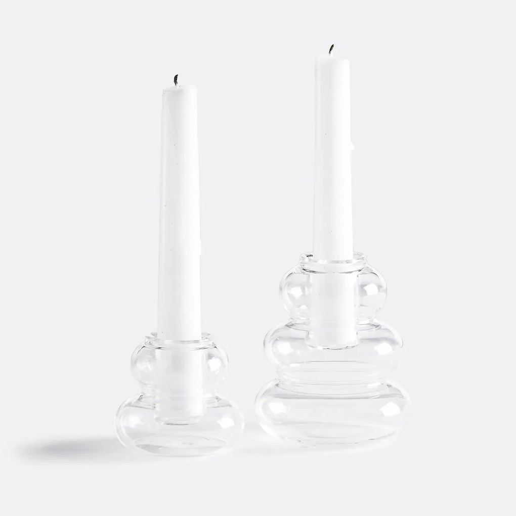 Set van 2 kandelaars van transparant glas Hadi