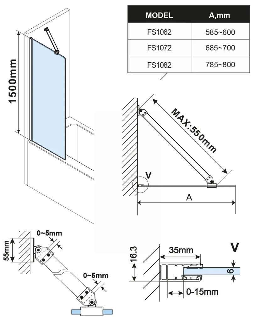 Polysan Fisa badwand chroom 70x150cm