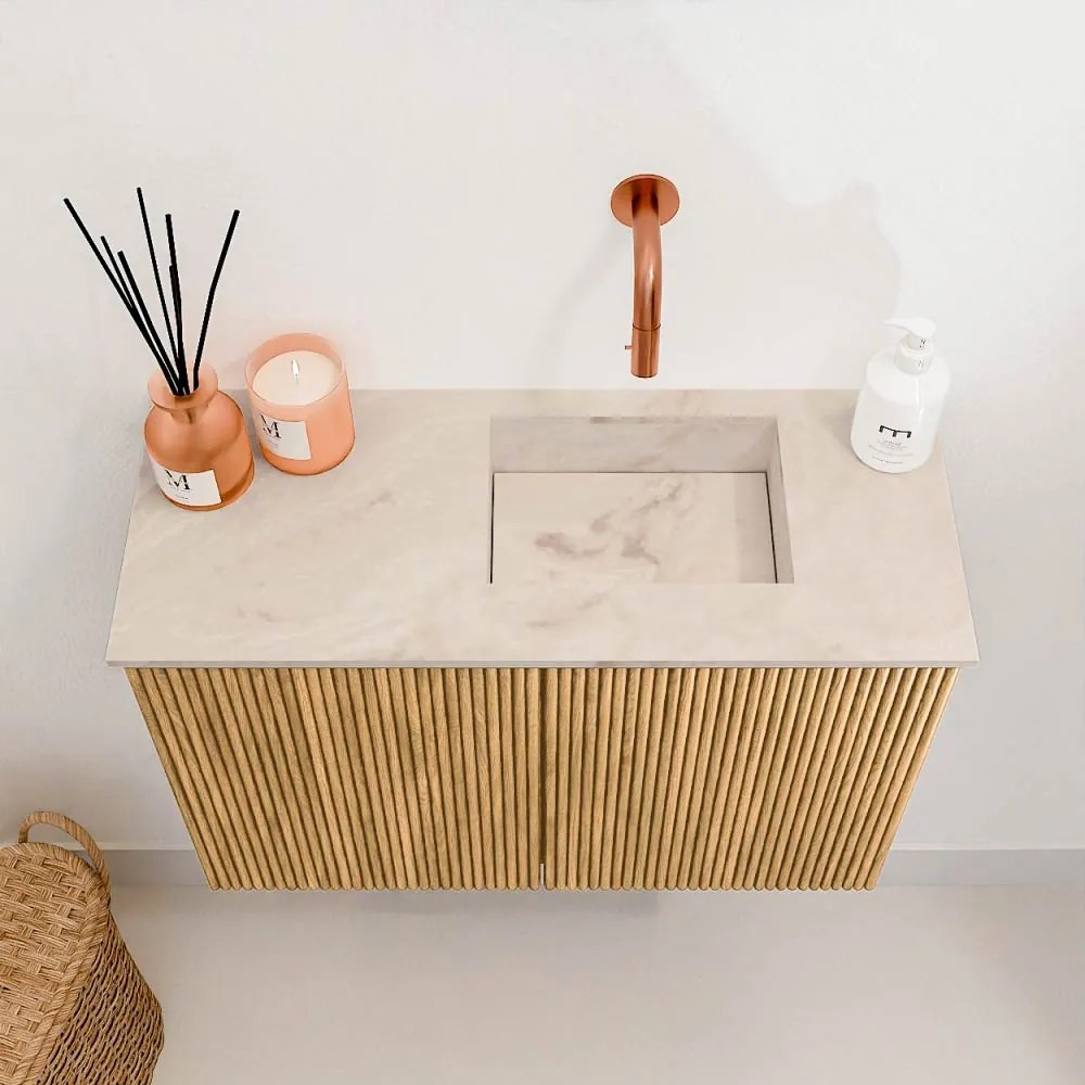Mondiaz Joya DLux 60cm toiletmeubel oak met wastafel faye rechts zonder kraangat frappe