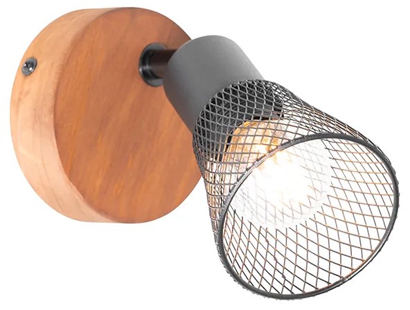 Industriële Spot / Opbouwspot / Plafondspot zwart met hout - Kristina Industriele / Industrie / Industrial E14 rond Binnenverlichting Lamp