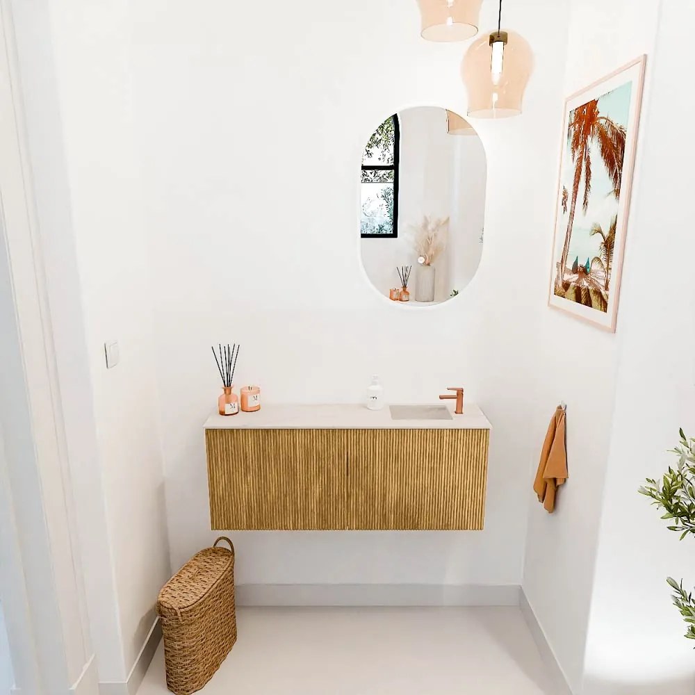 Mondiaz Joya DLux 100cm toiletmeubel oak met wastafel faye rechts 1 kraangat meli
