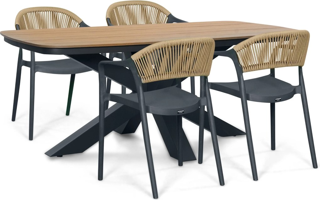 Tuinset 4 personen 180 cm Kunststof Grijs Domani Furniture Toscano/Camila
