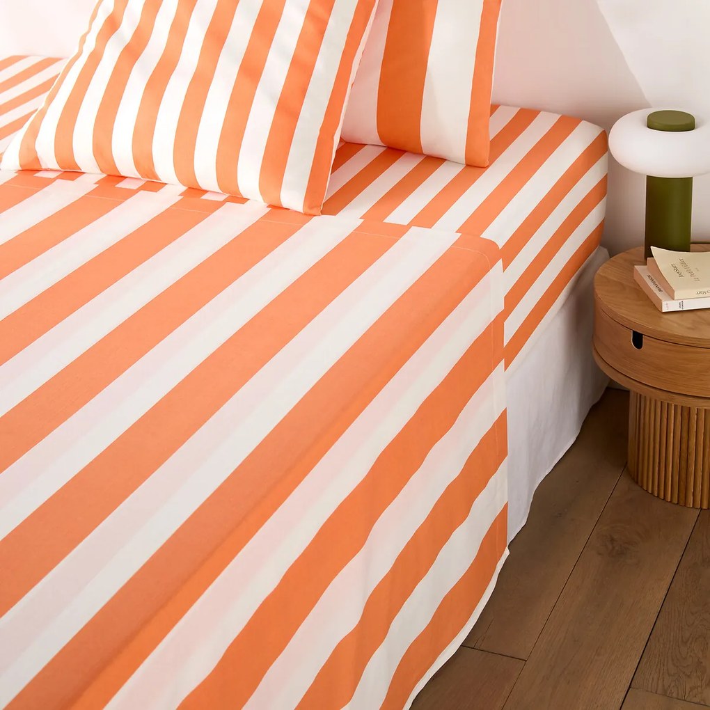 Katoenen onderlaken, strepenprint, HENDAYE ORANGE