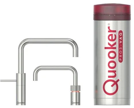 Quooker Nordic Square Twintaps kokendwaterkraan - draaibare uitloop - PRO3 reservoir - Warm / kokend water - RVS 3NSRVSTT