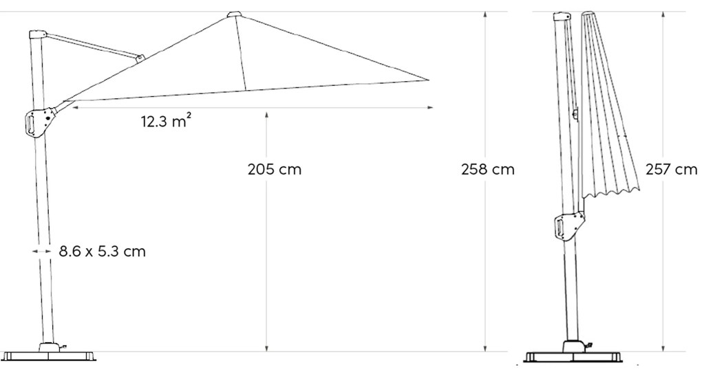 Platinum Challenger zweefparasol 3.5x3.5m T1 premium  (excl. voet) faded black
