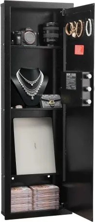 VEVOR wandkluis met wachtwoord en sleutel, ingebouwde behuizing van koudgewalst staal Q235 met verstelbare planken en ledverlichting, inbouwkluis/kastkluis voor geld, sieraden en paspoort