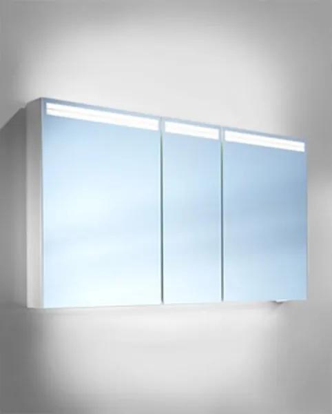 Schneider ArangaLine spiegelkast met LED verlichting boven en indirecte verlichting onder met 3 deuren (50/30/50) 130x70x12cm met gl. planchets accessoire box en scheerspiegel aluminium 160130