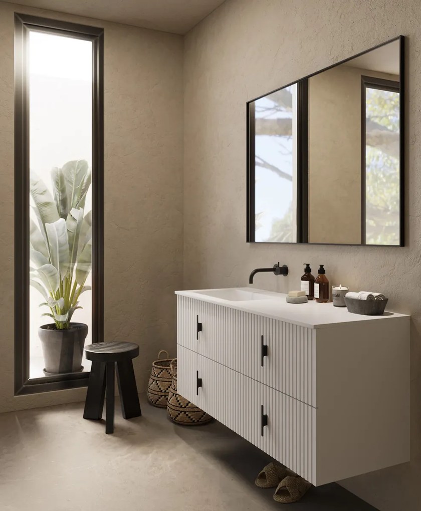 Muebles Avila badmeubel ribbelfront 120cm wit mat met wastafel links zonder kraangat