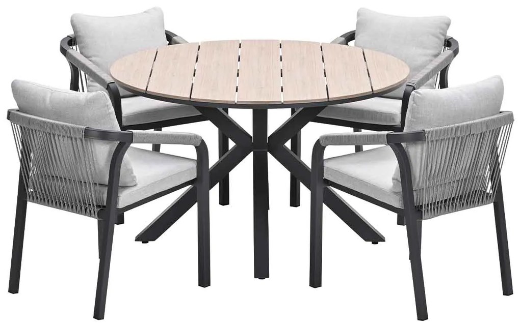 Garden Impressions Tarera tuinset 5-delig taupe - Tulli tuintafel Ø122x75 cm - light teak vironwood