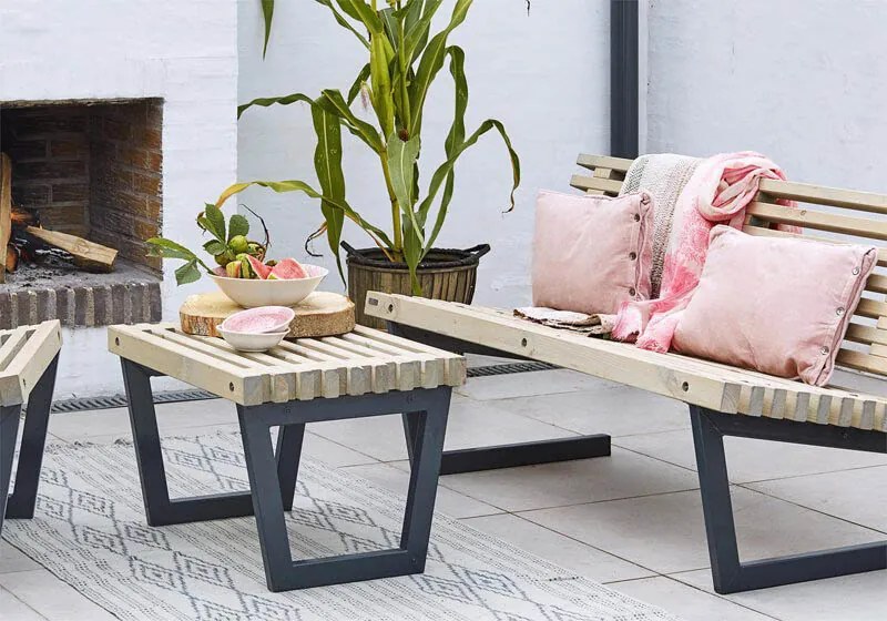 Tuinbank/tafel Siesta | Dennenhout grijs gebeitst | 80 cm breed