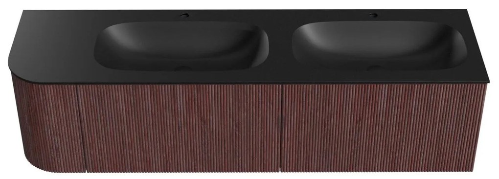 Mondiaz Kurve 165cm badmeubel ronding links ruby met 2 lades en 1 deur en wastafel big small dubbel/rechts 2 kraangaten urban